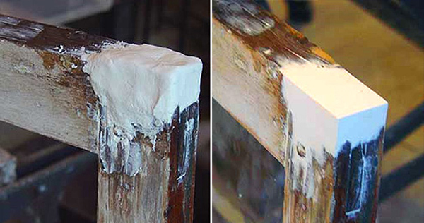 Шпатлевка дефектов поверхности при реставрации деревянных окон