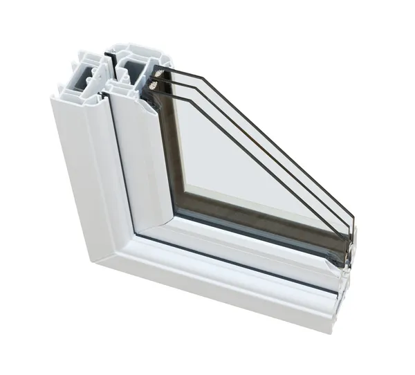 UPVC окна с тройным остеклением поперечного сечения — стоковое фото