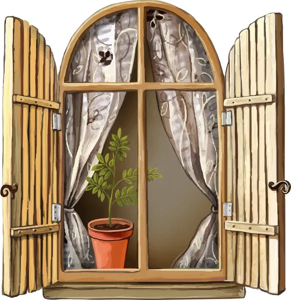 Старые окна с деревянной рамкой — стоковый вектор