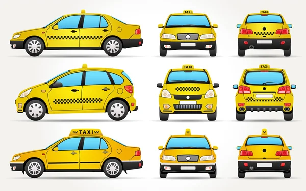 Вектор желтые такси легковые автомобили - вид сзади сторона - фронт- — стоковый вектор