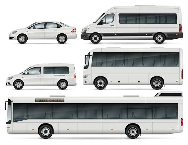 Автобусы и автомобили векторные иллюстрации — стоковый вектор